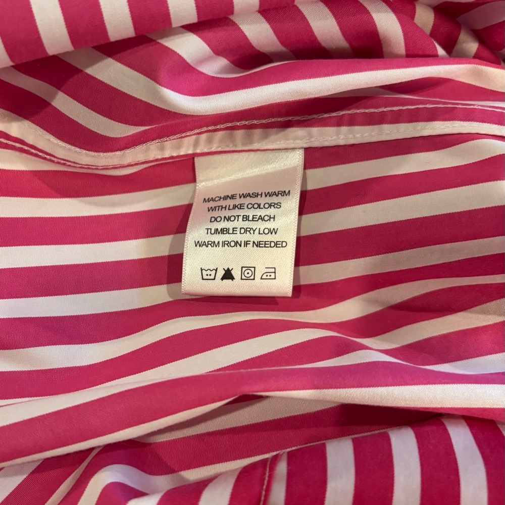66. Foxcroft Women's Pink and White Striped Fitted Button Down Shirt - Picture 4 of 8